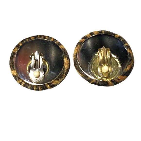 Earrings – Vintage 1980s Tiger Print Velvet Statement Clip-Ons - Picture 2 of 2